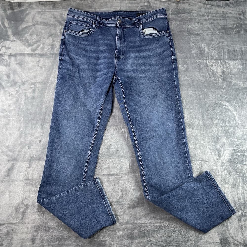 TPJ The Perfect Jean NYC Athletic Fit Mens 36x34 Blue Stretch Straight Leg Denim